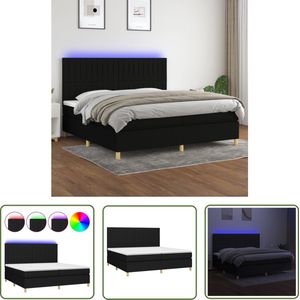 The Living Store Boxspring met matras en LED stof zwart 200x200 cm - Boxspring - Elektrisch Verstelbare Bed - Led Lamp - Pocketveer Matras - Huidgevend