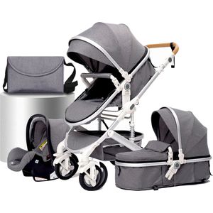 HandyHaven® - Kinderwagen 3 in 1 - Baby - Luxe Wandelwagen - Grijs - Zilver - Multifunctioneel - Verstelbaar - Draagbaar - Opvouwbaar - Met autostoeltje - Voorwielen 360° - Hoogte 83/112cm - Duurzaam