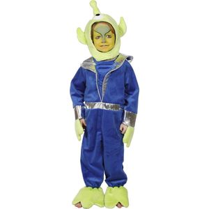 Wilbers & Wilbers - Alien Kostuum - Kleine Groene Alien - Jongen - Blauw, Groen - Maat 152 - Carnavalskleding - Verkleedkleding