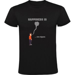 Happiness is een sigaar Heren T-shirt | roken | tabak | rook | smoking | sigaren | geluk | sigaretten | Zwart