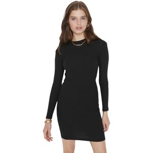Trendyol Indigo Aansluitende Mini Halve Coltrui Geribde Stretch Gebreide Jurk Twoaw21El2244