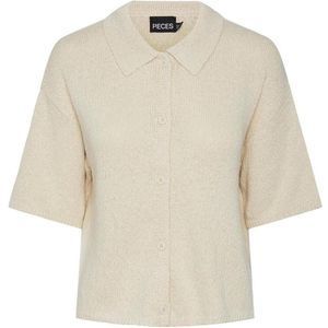 Pieces Blouse Pcarisa Ss Button Knit Top 17148797 Raw Cotton Dames Maat - M