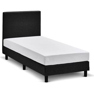 Maxi Cisano Boxspring 90x200 cm - Gestoffeerde Boxspring met Matras - Bed met Pocketvering Matras - Zwart - Eenpersoonsbed