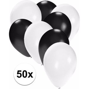 50x ballonnen - 27 cm -  wit / zwarte versiering