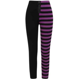 Banned - HALF BLACK HALF STRIPES Legging - XL - Paars