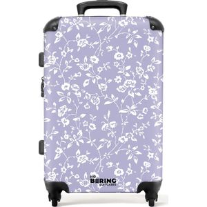 NoBoringSuitcases.com® - Koffer groot - Rolkoffer lichtgewicht - Licht paars met bloemen patroon - Reiskoffer met 4 wielen - Grote trolley XL - 20 kg bagage