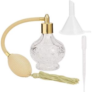 80ml helder kristal vintage stijl gele parfum fles - lange spray cups - verstuiver pomp - oplaadbare plastic glazen fles - trechter pipet - make-up tool .