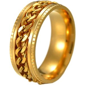 Anxiety Ring - (Ketting) - Stress Ring - Fidget Ring - Anxiety Ring For Finger - Draaibare Ring - Spinning Ring - Goud-Goud - (23.25mm / maat 73)