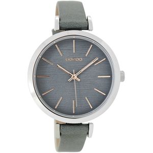 OOZOO Timepieces - Zilverkleurige horloge met aqua grijze leren band - C9138
