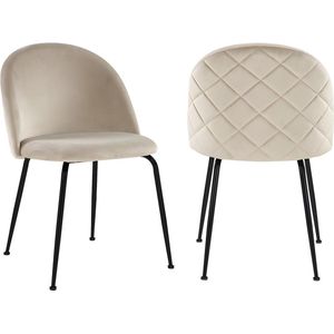 Set van 2 stoelen MELBOURNE - Fluweel en mat zwart metaal - Beige L 50 cm x H 77 cm x D 55 cm