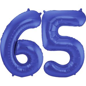 Folat Folie ballonnen - 65 jaar cijfer - blauw - 86 cm - leeftijd feestartikelen