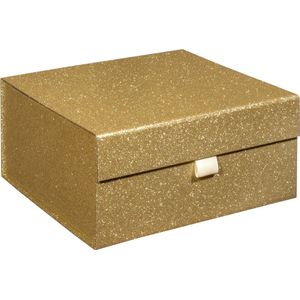 Luxe geschenkdoos GOUD GLITTERS, VERJAARDAG, FEEST VERPAKKING, formaat 25x25x12cm (1 stuk)