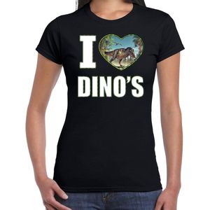 I love dino's t-shirt met dieren foto van een dino zwart voor dames - cadeau shirt T-Rex dino's liefhebber XXL