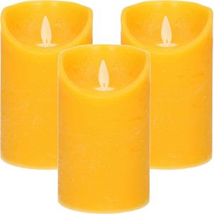 3x Oker gele LED kaarsen / stompkaarsen 12,5 cm - Luxe kaarsen op batterijen met bewegende vlam