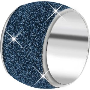 Lucardi Dames Ring met blue mineral powder - Ring - Cadeau - Staal - Blauw - Zilverkleurig