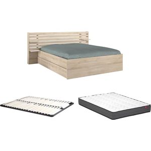 Bed met opbergruimte – 160 x 200 cm – Kleur: houtlook + bedbodem + matras - TENALIA II L 222.8 cm x H 98.2 cm x D 216.8 cm