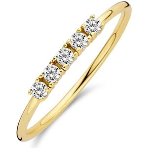 New Bling 9NB-0742-56 Zilveren Ring - Dames - 5 Zirkonia Steentjes - 2 mm Doorsnee - Maat 56 - Zilver - Gold plated (Verguld/Goud op Zilver)