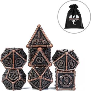 Lapi Toys - Dungeons and Dragons dobbelstenen - DnD - D&D - Polydice - 1 set (7 stuks) - Metaal - Zwart - Brons