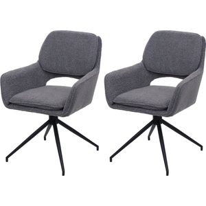 Set van 2 eetkamerstoelen MCW-N74, keukenstoel, draaibaar met automatische terugvering, stof bouclé (540g/m²) Oeko-Tex ~ grijs