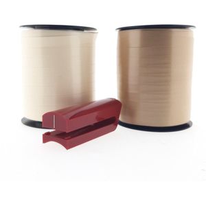 Premium Krullint Set + Krullintsplitter - Goud & Créme - Cadeaulint - Verpakkingslint - Breedte: 10 mm - Rollengte: 250 meter per rol - Gemakkelijk te Verwerken - Te Splitten - Dikke Kwaliteit - Luxe Kleuren