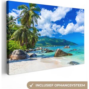 Canvas Strand - Palmboom - Tropisch - Zee - Eiland - 120x80 cm - Muurdecoratie