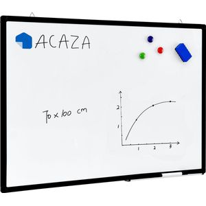ACAZA Magnetisch whiteboard 70 x 100 cm met zwarte Rand - Magneetbord / Memobord met uitwisbare Stift, Wisser en afleggoot