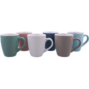 Koffiekopjes set van 6 - 15cl - Pastel - Aardewerk - Roze - Donker Blauw - Licht Blauw - Wit - Grijs - Groen - Texlux NL