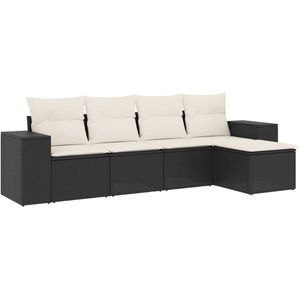 The Living Store 5-delige Loungeset met kussens poly rattan zwart - Loungeset - Tuinset - Lounge - Outdoor Furniture - Garden Furniture