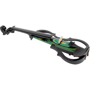 Leonardo EV-40-GN elektrische viool met modern design, voorversterker, met strijkstok, koffer, koptelefoon, schoudersteun, groen