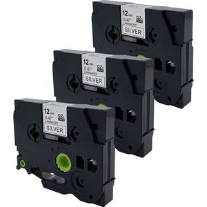 DULA Brother Compatible label tape- Tze-931 - 3 cassettes - Brother P-Touch - Zwart op zilver - 12mm x 8m