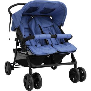 The Living Store Tweelingwagen - Kinderwagen - 80x96x104cm - Inklapbaar - Marineblauw