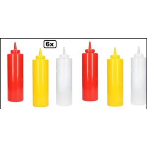 6x Knijpfles assortie 720ml - mayonaise ketchup mosterd saus knijp fles festival snack thema feest garneerfles sausfles doseerfles