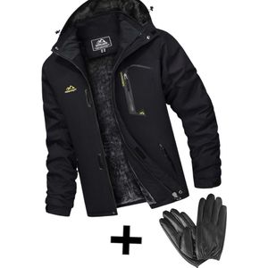 Heren Winter Waterdicht Winddicht Winterjack Warme Fleece Voering Ski Regenjas met Capuchon + Leren handschoenen voor heren, winter, warme leren handschoenen voor touchscreen, met coral fleece voering, modieus, winddicht, thermische handschoenen