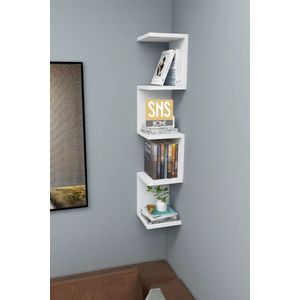 SNS Home - Wandrek - ZigZag - Design Boekenkast - Hoekkast Zigzag Boekenkast - Hoek Boekenkast - Wandplank - Decoratieve Plank - 5 Planken - 5 Secties - Wit