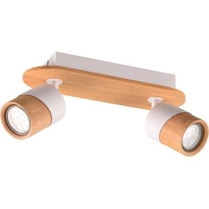 LED Plafondspot - Torna Arnia - GU10 Fitting - 2-lichts - Rond - Hout/Wit - Natuurhout