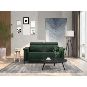 Lund|2 zitsbank met 1 elektrische relaxfauteuil in donkergroene stof