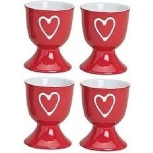 4x Eierdopje rood met hartje 6 x 5 cm - Keramieken eierdopjes tafeldecoratie - Paasontbijt