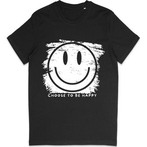 Zwart Dames en Heren T Shirt - Grappige Smiley Print Choose to be Happy Quote - Maat S