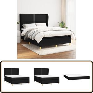 vidaXL Boxspring - Stof - Zwart - Inclusief Matras Boxspringbed - Boxspring - Slaapkamerinrichting - Pocketvering Matras - Middenhard Matras