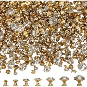 7 Sizes Clear Rhinestone Rivets 5-11mm Gold Crystal Metal Double Cap for DIY Leather Craft Clothing Decoration