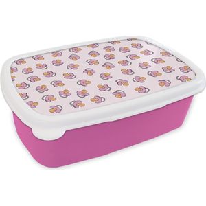 Broodtrommel Roze - Lunchbox - Brooddoos - Speen - Patronen - Roze - 18x12x6 cm - Kinderen - Meisje