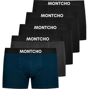 MONTCHO - Essence Series - Boxershort Heren - Onderbroeken heren - Boxershorts - Heren ondergoed - 5 Pack (3 Zwart - 1 Antraciet- 1 Blauw) - Heren - Maat XL