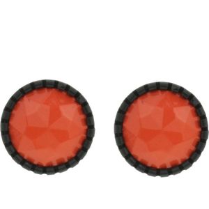 Behave - Oorsteker Damers - Rond 2 cm - Zwart met Roest Oranje ronde faceteede kunstof steen