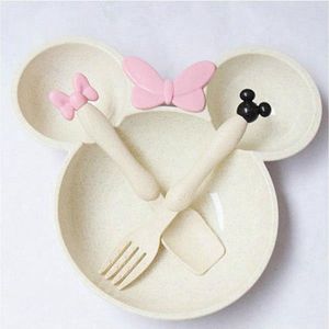 Peuter Baby Kinderbord -Kinderservies-Eetset voor kinderen-Kinderserviesset-3 delig-Duurzaam-Eco Friendly-Tarwe-Minnie-Wit