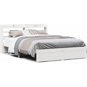 vidaXL - Bedframe - met - hoofdbord - massief - grenenhout - witx200 - cm