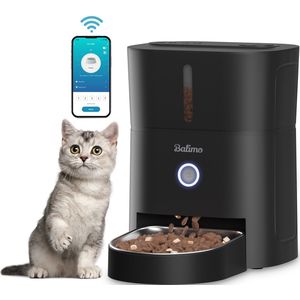 Balimo Automatische Voerbak Kat - 3L - Inclusief 1 RVS Voerbakken - Voerautomaat Met App - WiFi - Voor Droogvoer - Eetbak voor Katten & Honden - Zwart