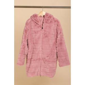 Lange warme teddy jas voor dames - roze - maat S
