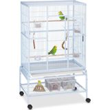 relaxdays vogelkool op standaard - voliere binnen - groot - wielen - parkietenkooi - staal