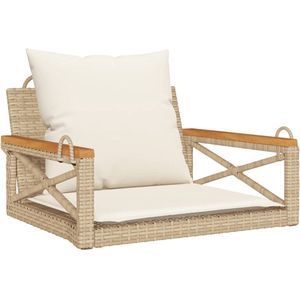 vidaXL Schommelbank met kussens 63x62x40 cm poly rattan beige - Schommelbank - Schommelbanken - Houten Schommelbank - Schommelbank Rattan