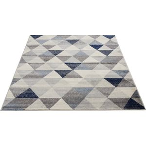 SEHRAZAT Vloerkleed- modern laagpolig vloerkleed, geodriehoek patroon, blauw 80x150 cm